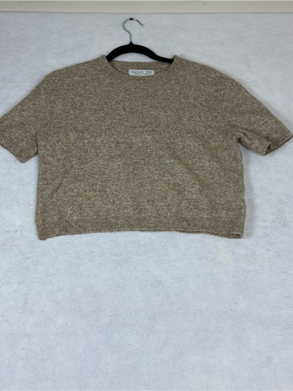 Rachel Zoe Heathered Taupe Short Sleeve Crew Sweater